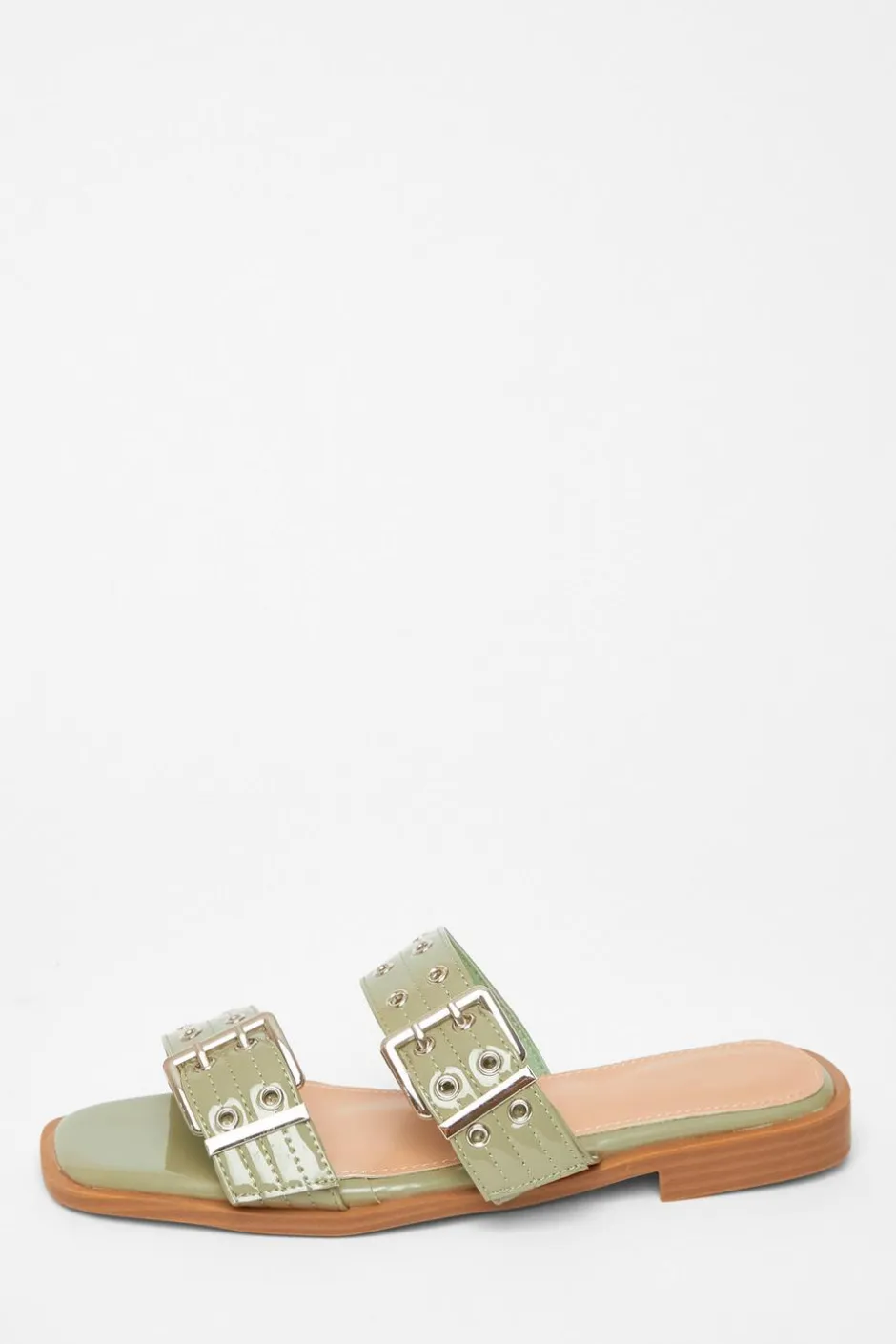 Quiz Buckle Flat Sandals Green Outlet