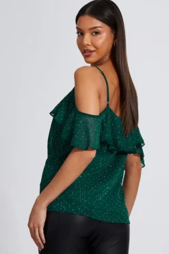 Quiz Chiffon Cold Shoulder Top Green Sale