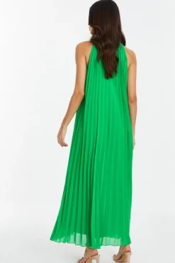 Quiz Green Chiffon Pleated Maxi Dress New