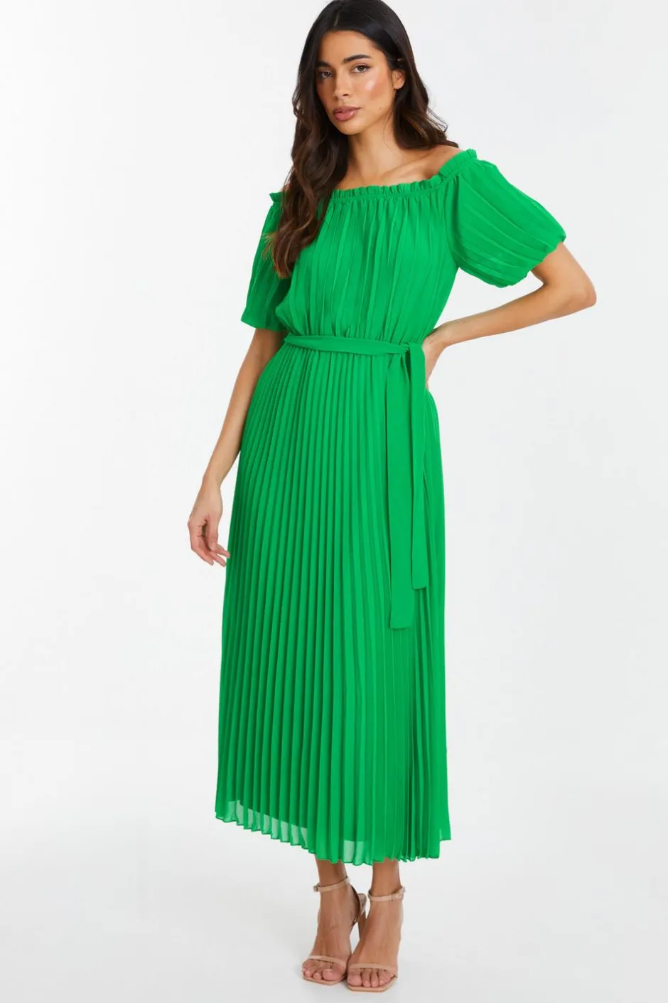 Quiz Green Chiffon Pleated Midi Dress Best