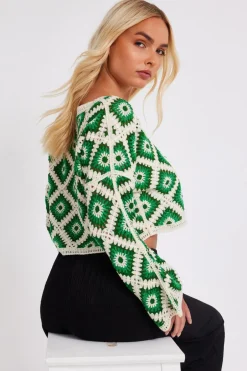 Quiz Green Crochet Geometric Crop Top Sale