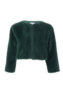 Quiz Faux Fur Long Sleeve Cape Green Discount