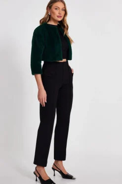 Quiz Faux Fur Long Sleeve Cape Green Discount