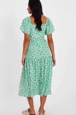 Quiz Floral Print Midi Dress Green Outlet