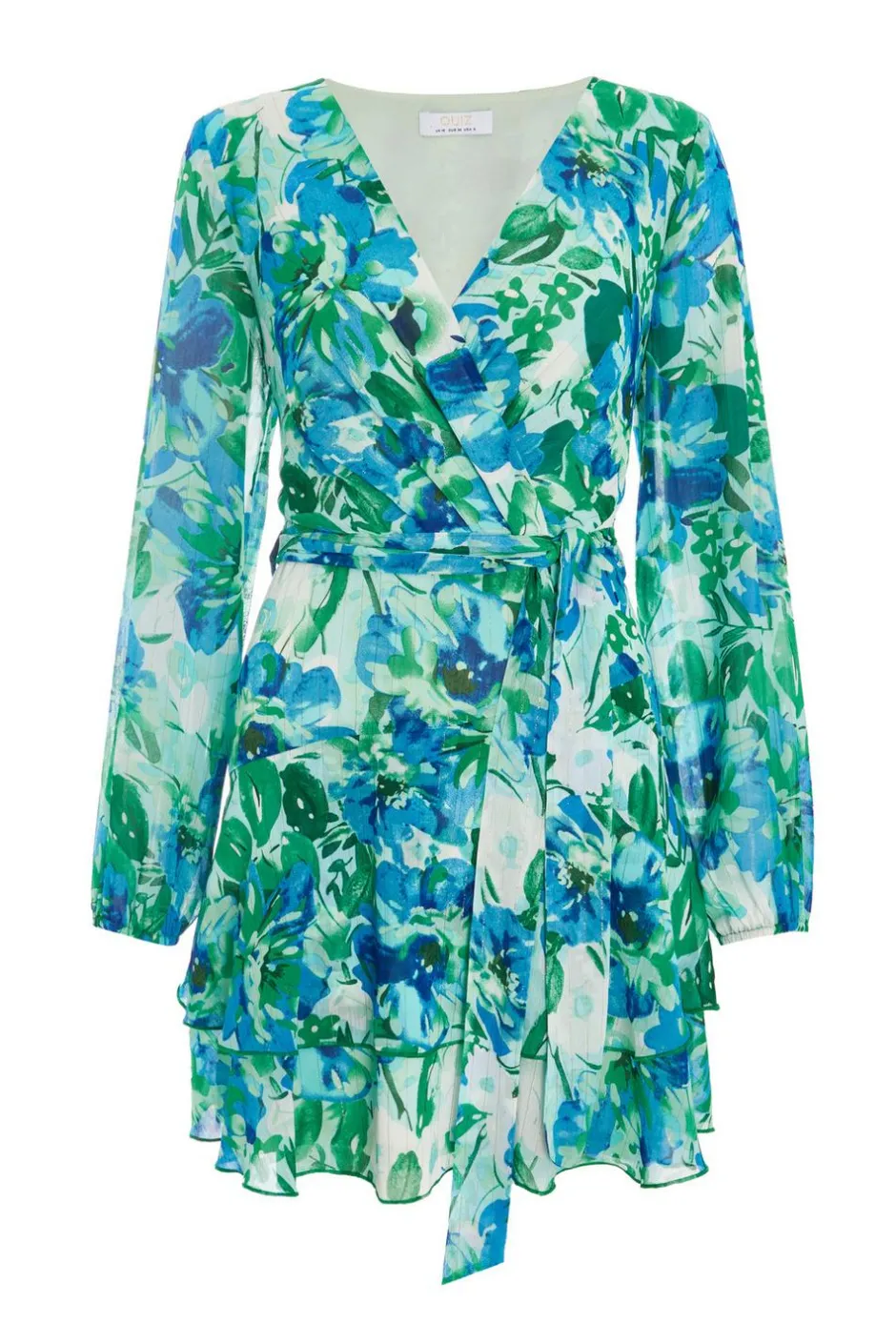 Quiz Green Floral Wrap Chiffon Skater Dress New