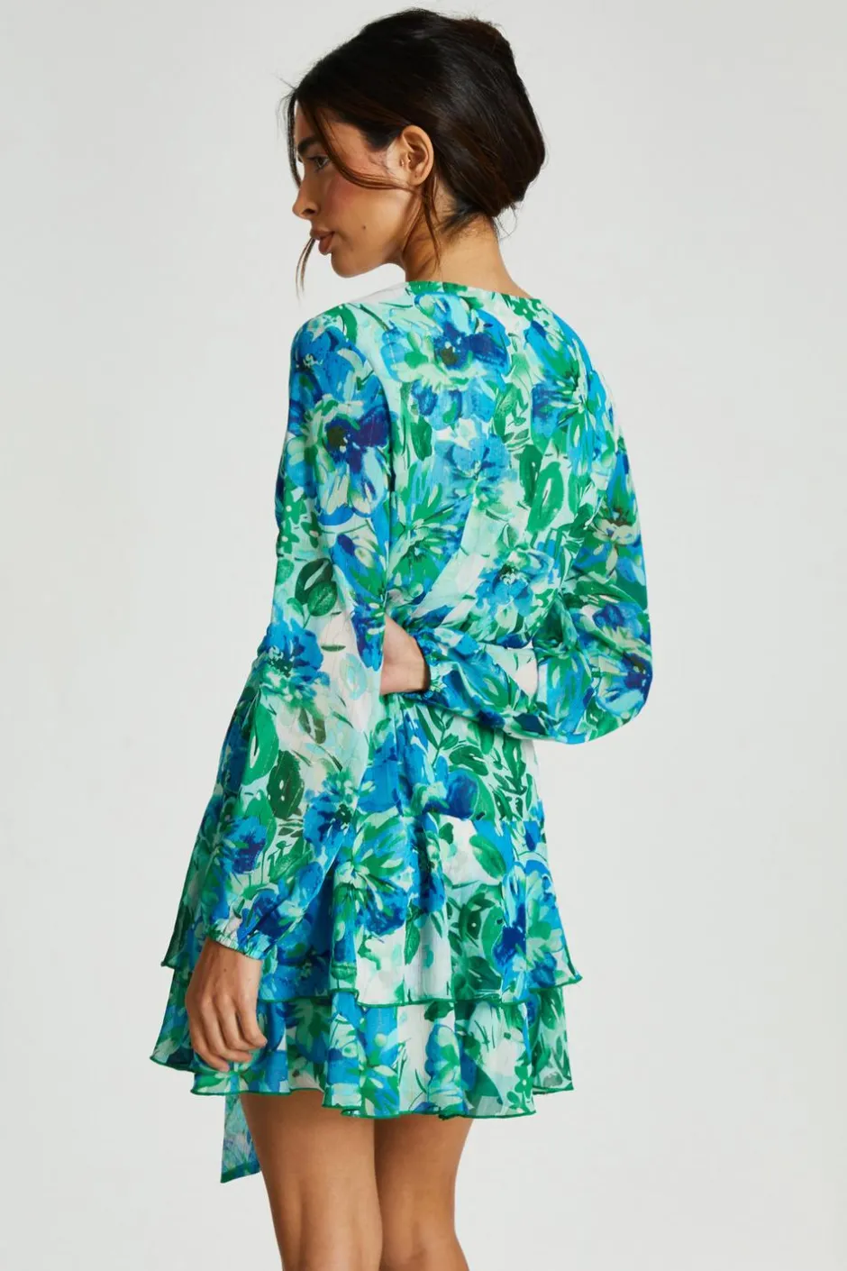Quiz Green Floral Wrap Chiffon Skater Dress New