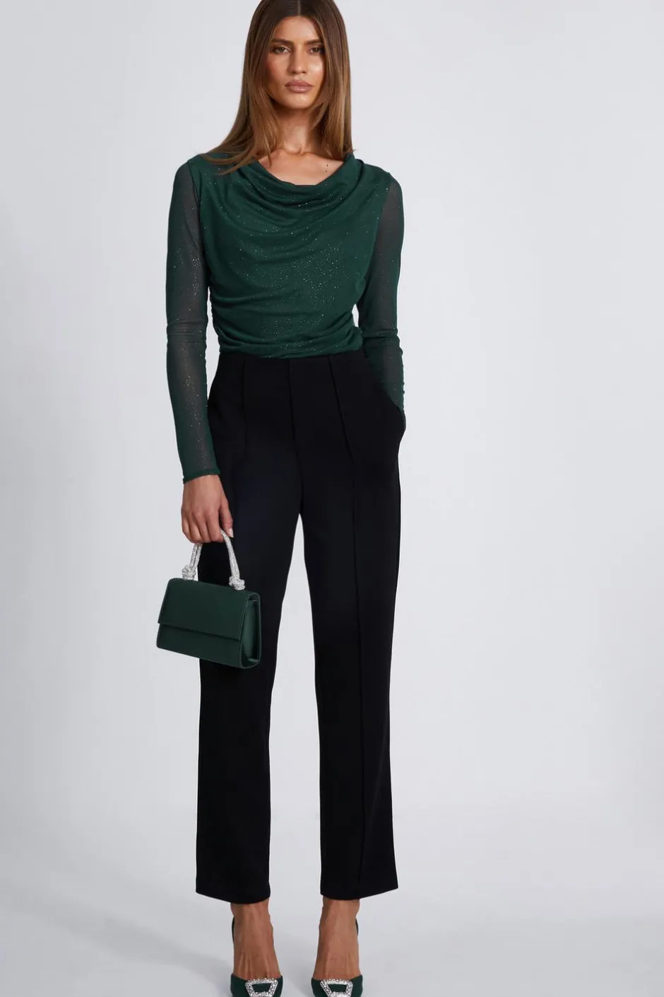 Quiz Green Glitter Mesh Crop Top New