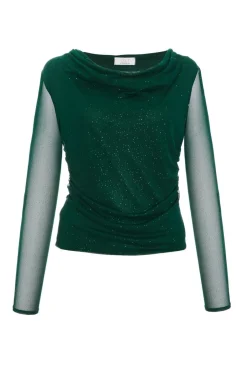 Quiz Green Glitter Mesh Crop Top New
