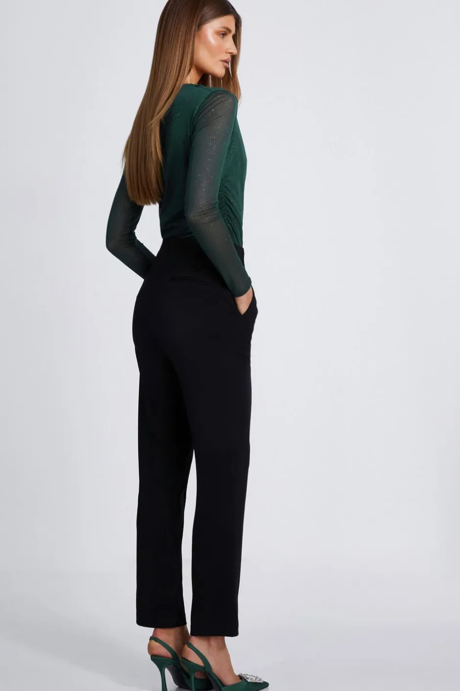 Quiz Green Glitter Mesh Crop Top New
