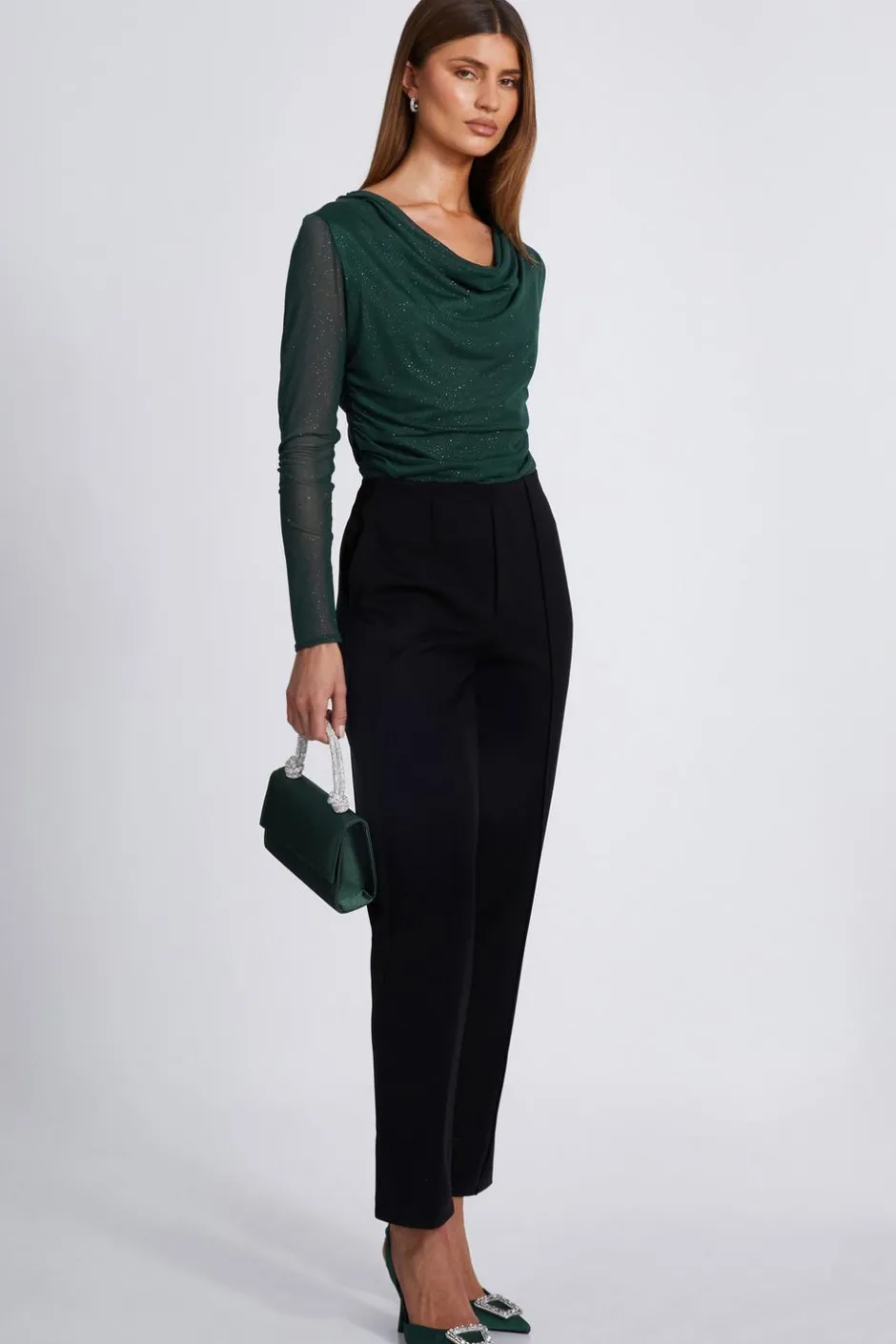 Quiz Green Glitter Mesh Crop Top New