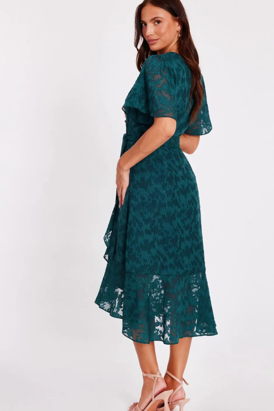 Quiz Jacquard Wrap Midi Dress Green Clearance