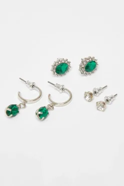 Quiz Jewel Earring Set Green Outlet