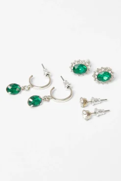 Quiz Jewel Earring Set Green Outlet