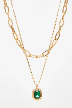 Quiz Jewel Layered Necklace Green New