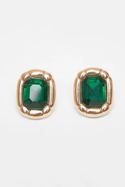Quiz Jewel Stud Earrings Green Discount