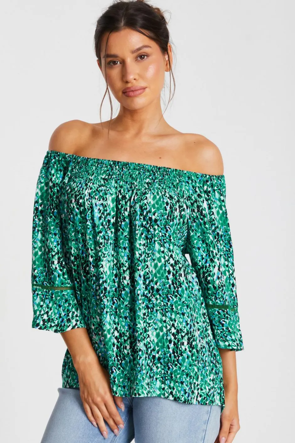 Quiz Green Leopard Print Bardot Top New