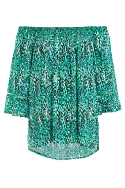 Quiz Green Leopard Print Bardot Top New