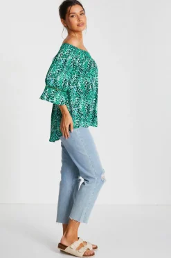 Quiz Green Leopard Print Bardot Top New