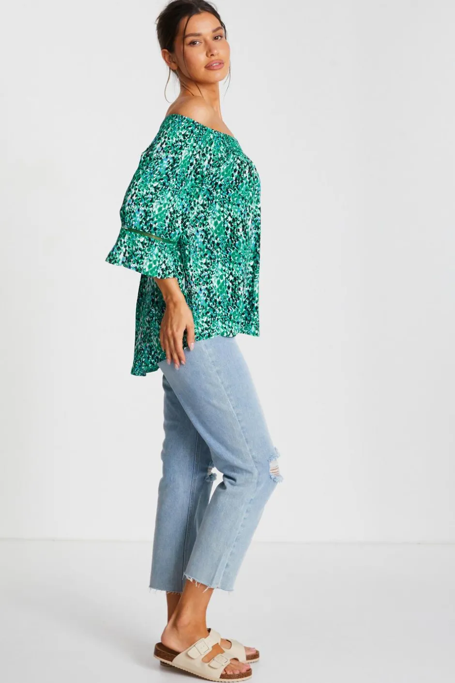Quiz Green Leopard Print Bardot Top New