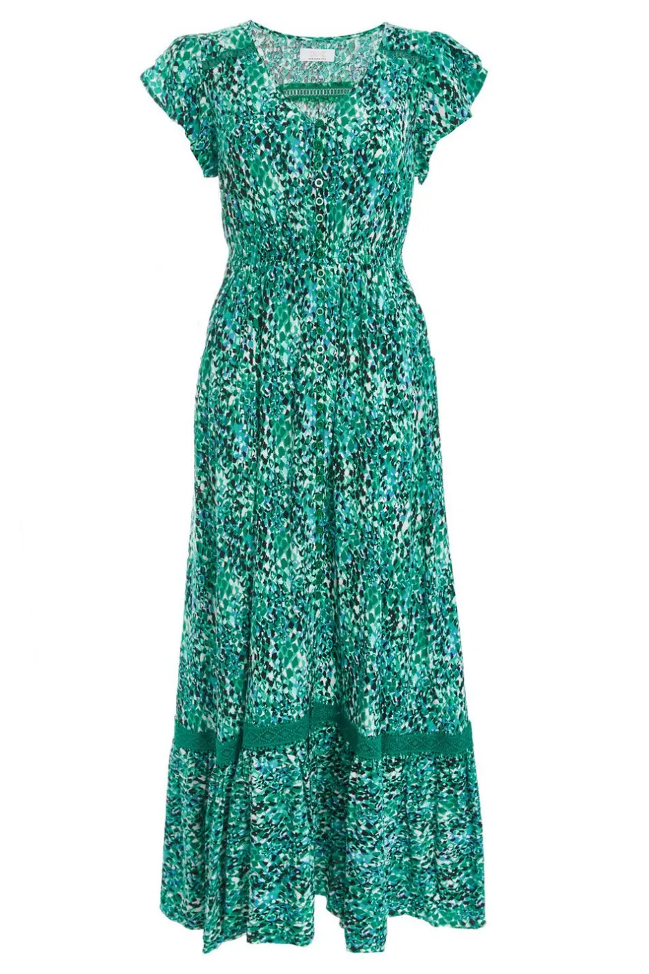 Quiz Green Leopard Print Crochet Trim Midaxi Dress Hot