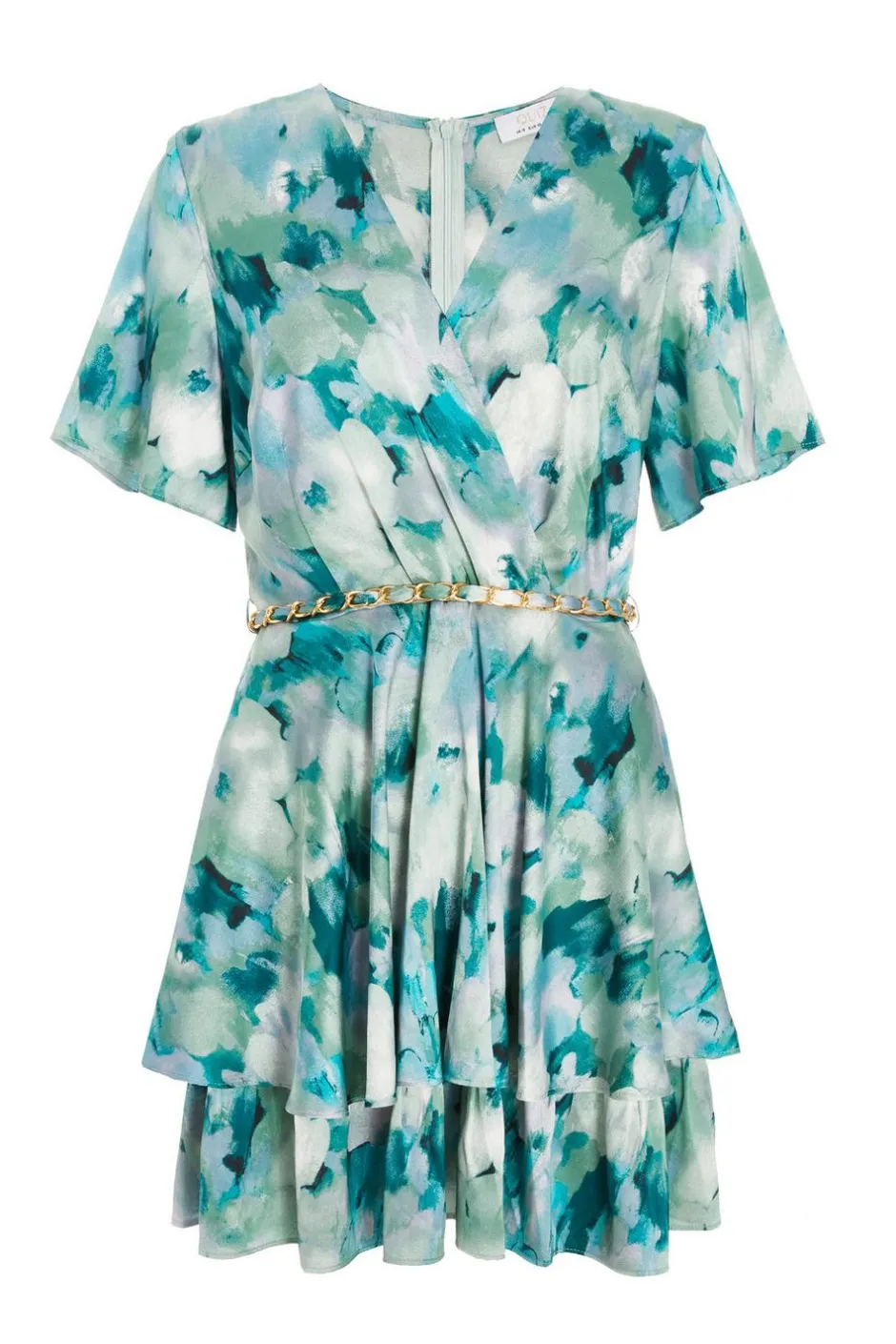 Quiz Green Marble Print Tiered Skater Dress New