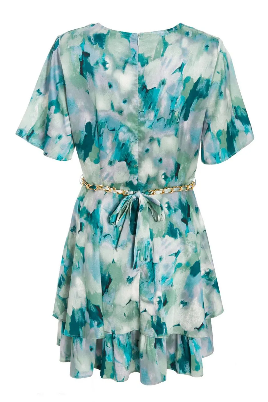 Quiz Green Marble Print Tiered Skater Dress New