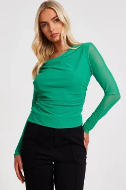 Quiz Green Mesh Long Sleeve Top Online