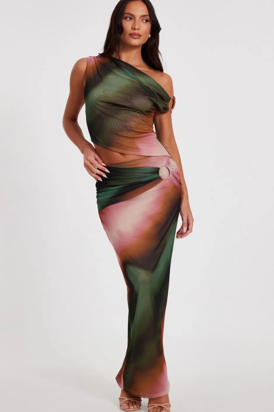 Quiz Green Mesh One Shoulder Crop Top Discount