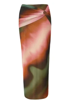 Quiz Green Mesh Ruched Maxi Skirt Clearance