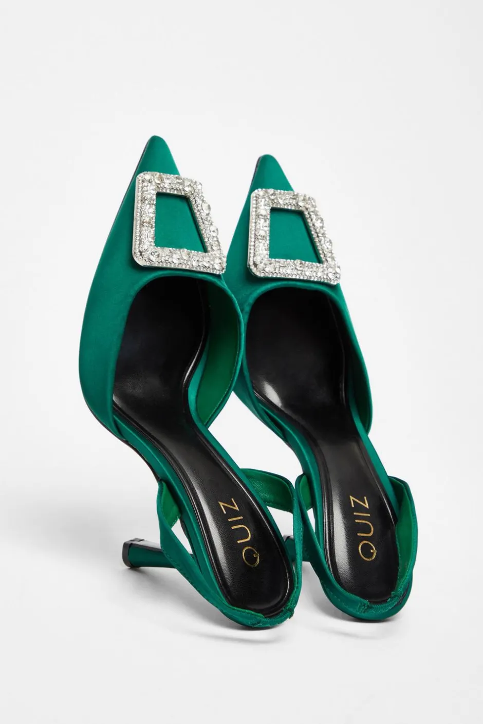 Quiz Satin Brooch Court Heels Green Best