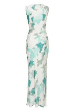 Quiz Green Satin Marble Midaxi Dress Outlet