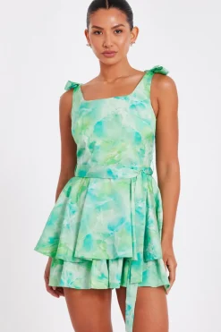 Quiz Green Tie Dye Bow Strap Playsuit Hot