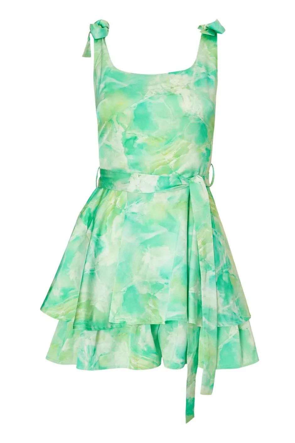 Quiz Green Tie Dye Bow Strap Playsuit Hot