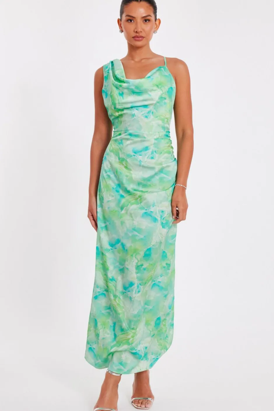 Quiz Green Tie Dye Cowl Midaxi Dress New