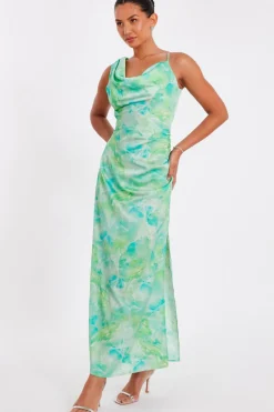 Quiz Green Tie Dye Cowl Midaxi Dress New