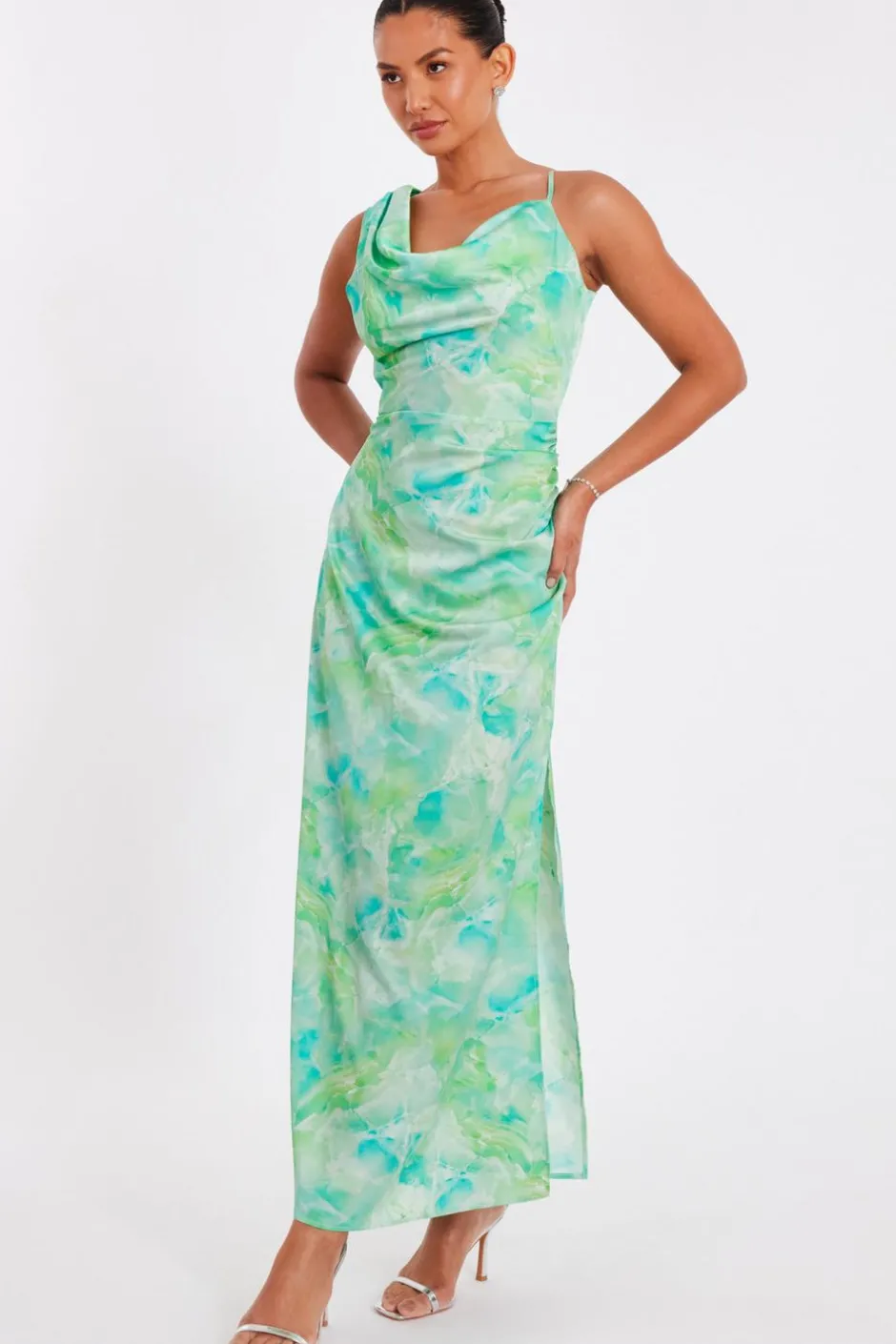 Quiz Green Tie Dye Cowl Midaxi Dress New