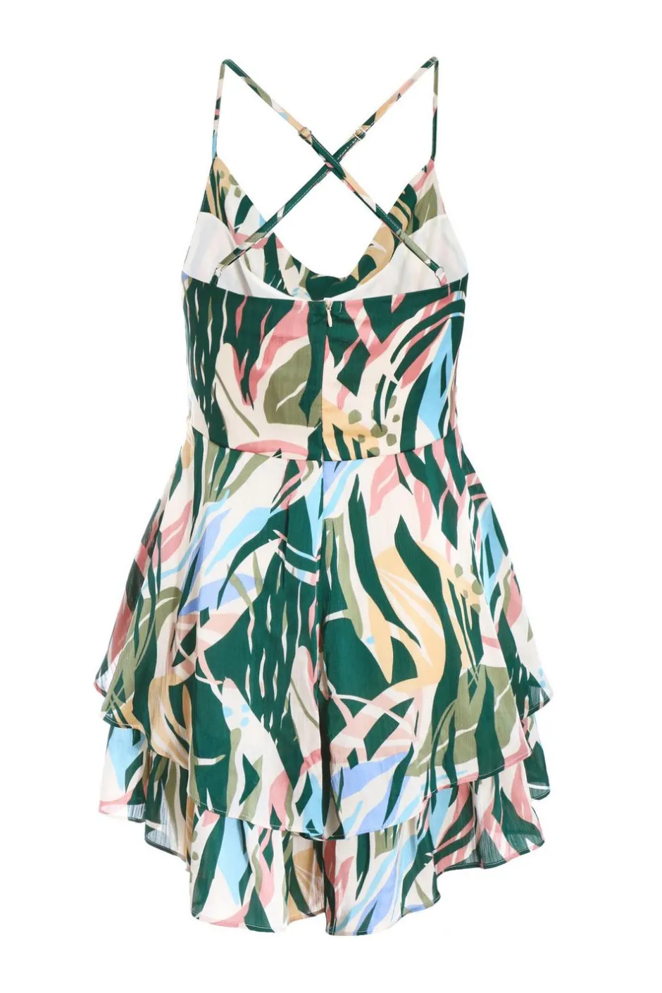 Quiz Green Tropical Print Satin Playsuit Online