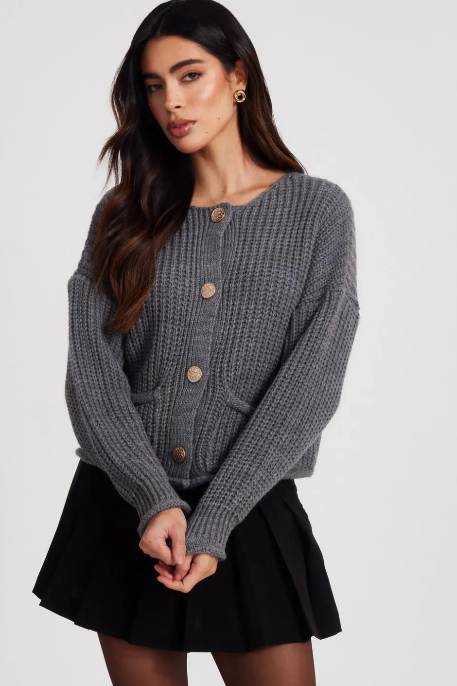 Quiz Grey Chunky Knit Cardigan Best