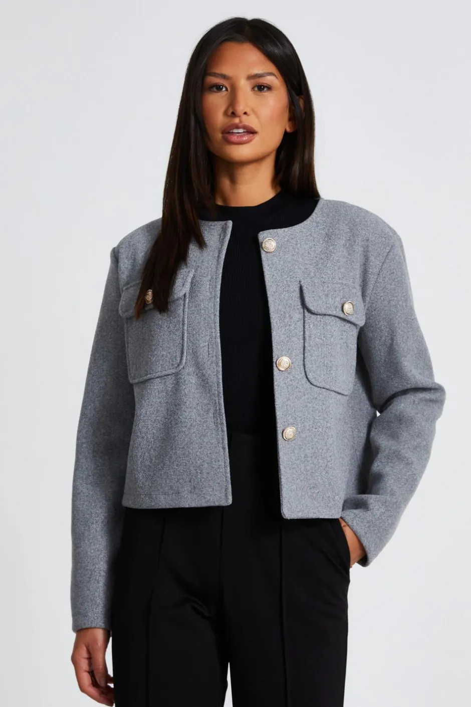 Quiz Grey Cropped Jacket New