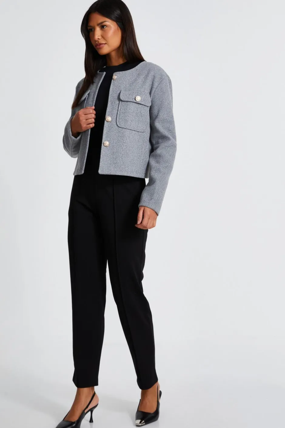Quiz Grey Cropped Jacket New