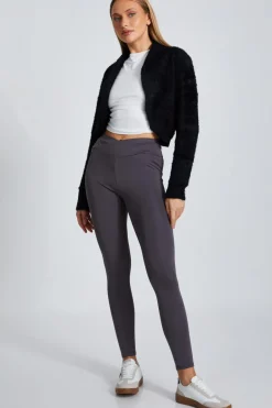 Quiz Crossover Waist Leggings Grey Clearance