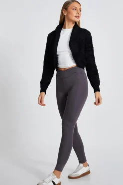 Quiz Crossover Waist Leggings Grey Clearance