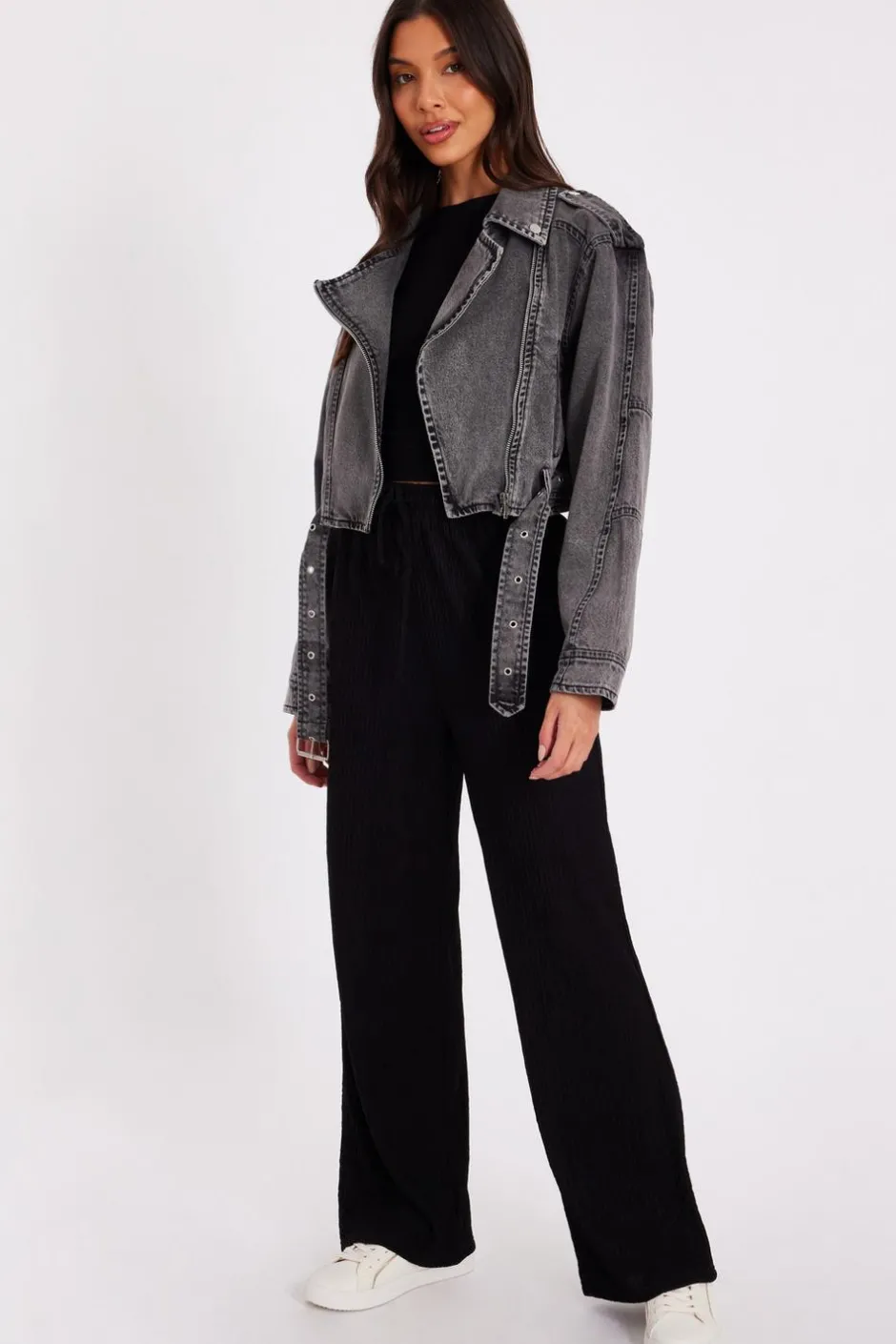 Quiz Denim Biker Jacket Grey Best