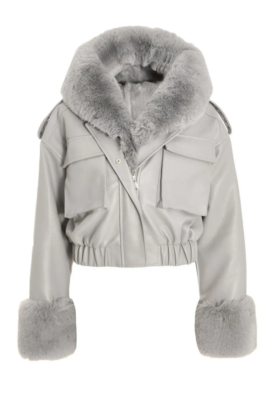 Quiz Faux Fur Bomber Jacket Grey New