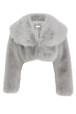 Quiz Faux Fur Cropped Jacket Grey Best