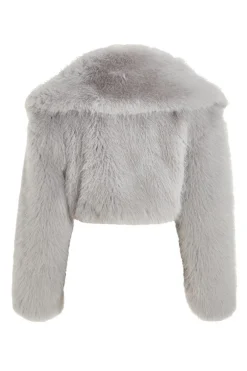 Quiz Faux Fur Cropped Jacket Grey Best