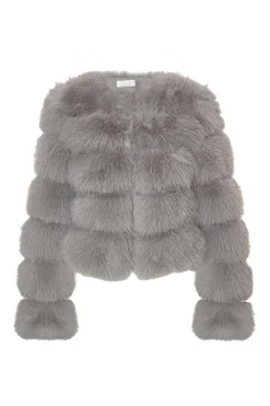 Quiz Grey Faux Fur Jacket Sale