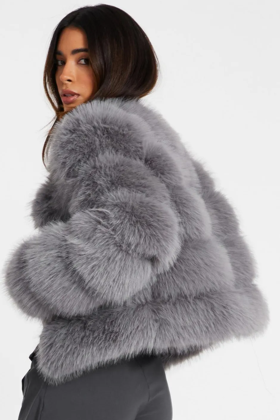 Quiz Grey Faux Fur Jacket Sale