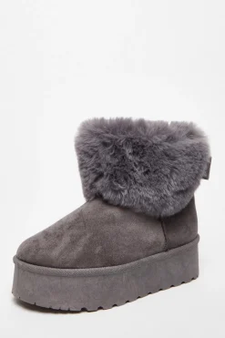 Quiz Faux Suede Ankle Boots Grey Outlet