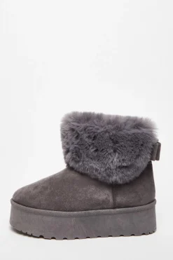 Quiz Faux Suede Ankle Boots Grey Outlet